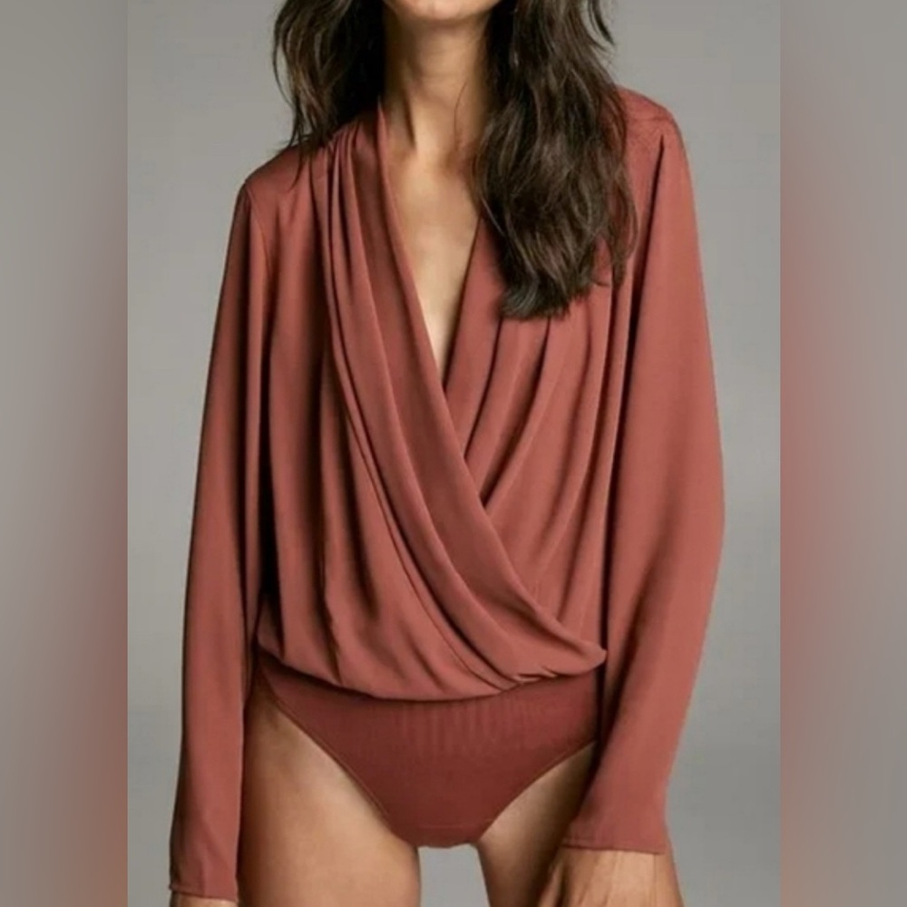 Bcbgeneration: Rust Draped V-Neck Blouse Bodysuit - image 1